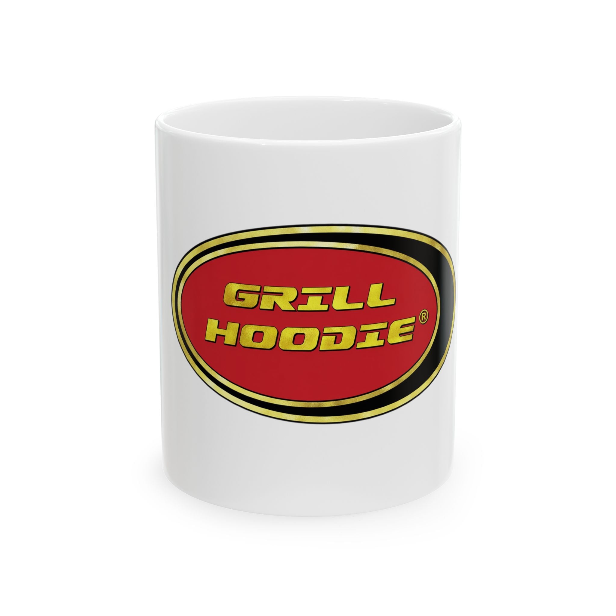 Grill Hoodie Ceramic Mug – Retro BBQ Logo Coffee Cup (11oz & 15oz)